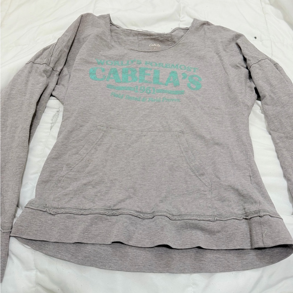 Cabela's Heather Gray Long Sleeve Top with Teal Logo